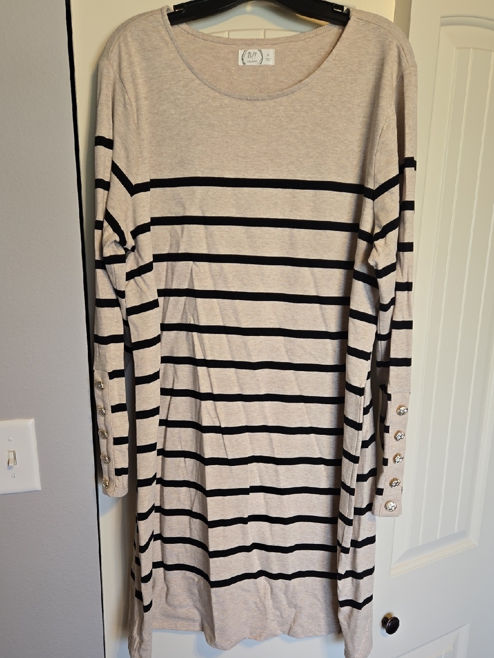 Maurices Beige and Black Striped Long Sleeve Dress